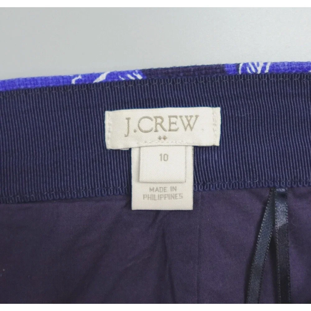 J Crew Mini Skirt 10 Blue Floral Print‎ Basketweave Mod Whimsical